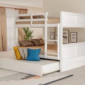 Wooden Full Over Full Bunk Bed with Twin Size Trundle