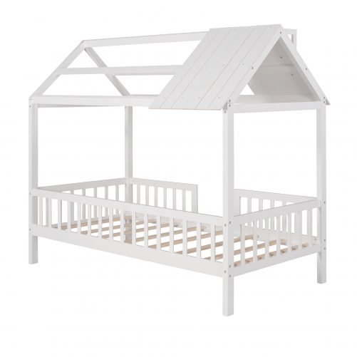 Twin Size Wood House Bed With Fence