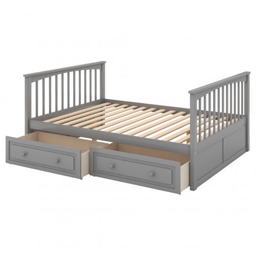Wood Full Over Full Bunk Bed With Drawers, Convertible Beds