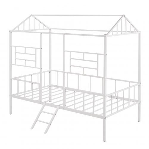 Metal House Bed Frame Twin Size with Slat Support, No Box Spring Needed