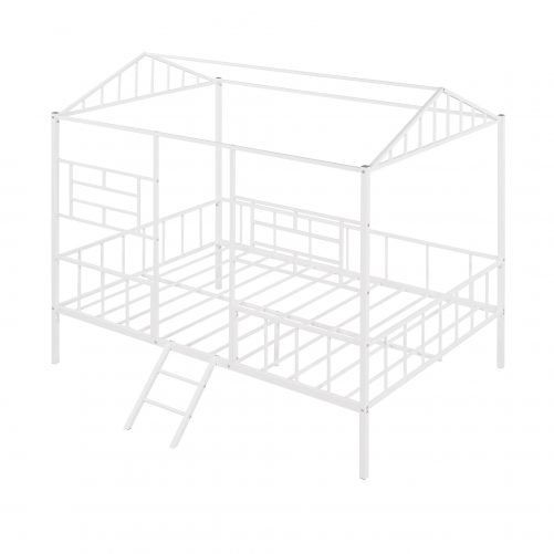 Metal House Bed Frame Full Size with Slat Support, No Box Spring Needed
