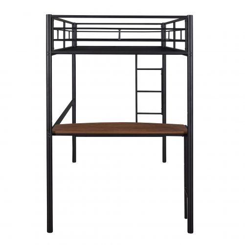 Twin Metal Loft Bed With Desk, Ladder And Guardrails