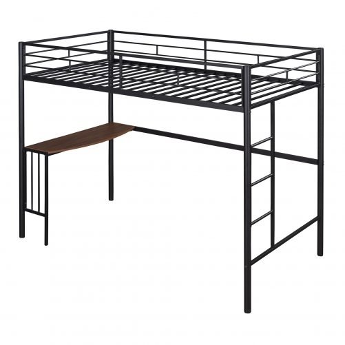 Twin Metal Loft Bed With Desk, Ladder And Guardrails