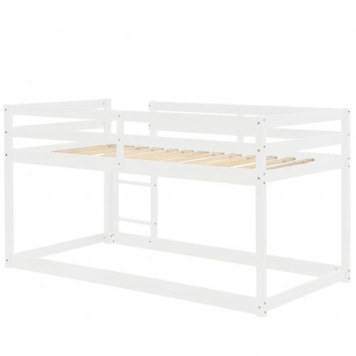 Twin Size Low Bunk Bed with Full-length Safety Guardrails