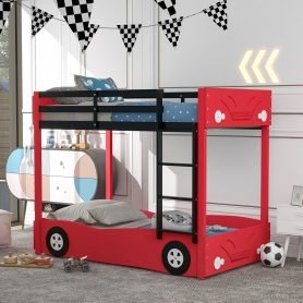Twin Size Car-Shaped Bunk Bed with Wheels