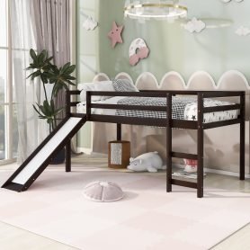 Twin Size Loft Bed With Slide, Multifunction Design