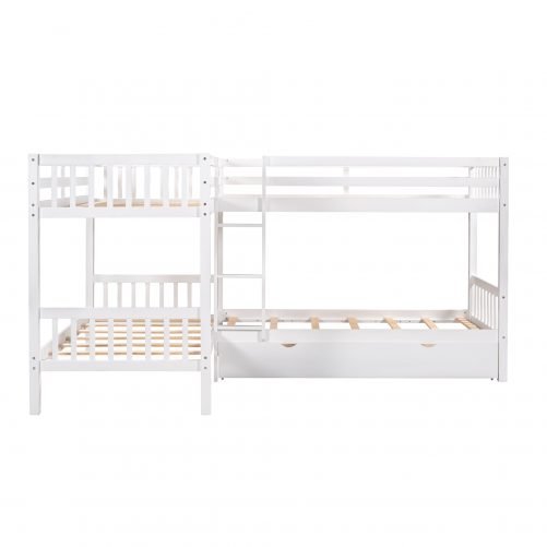 L-Shaped Twin over Twin Size Bunk Bed With Drawer