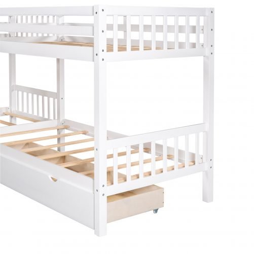 L-Shaped Twin over Twin Size Bunk Bed With Drawer