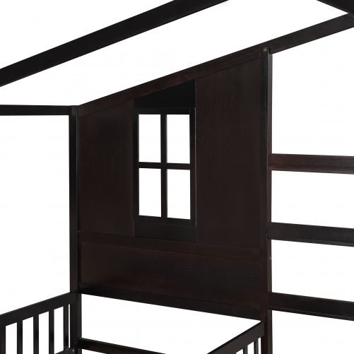 L-Shaped 2 Twin House Bed With Fence And Slatted Frame
