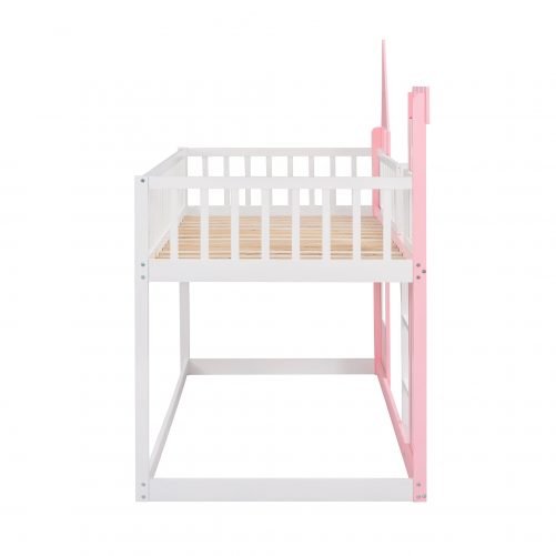 Wood Twin Over Twin Princess Castle Bunk Bed With Ladder