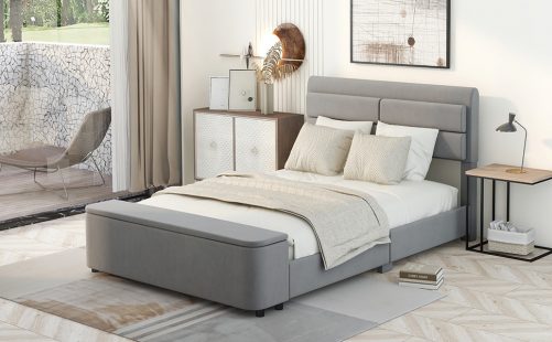 Full Size Upholstery Platform Bed with Storage Headboard and Footboard