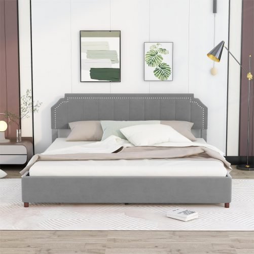 King Size Upholstery Platform Bed with Four Storage Drawers