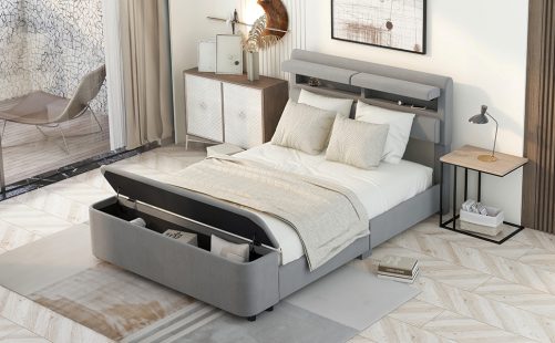 Full Size Upholstery Platform Bed with Storage Headboard and Footboard