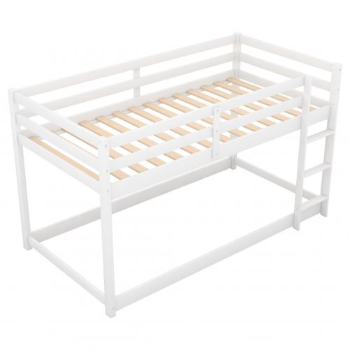 Twin over Twin Floor Bunk Bed with Ladder