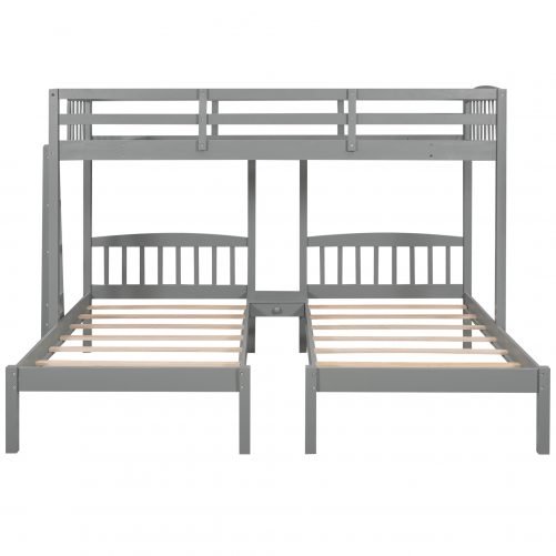 Twin over Twin & Twin Bunk Bed with Built-in Middle Shelf