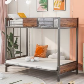 Metal Twin over Futon Bunk Bed Frame With Guardrails And Ladder