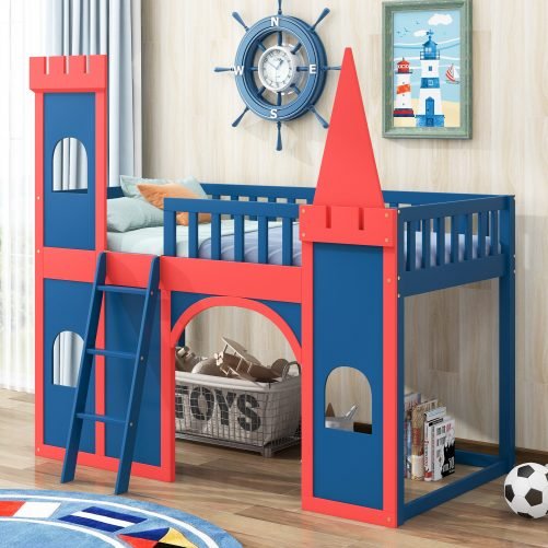 Castle Shaped Twin Size Loft Bed With Underbed Storage Space