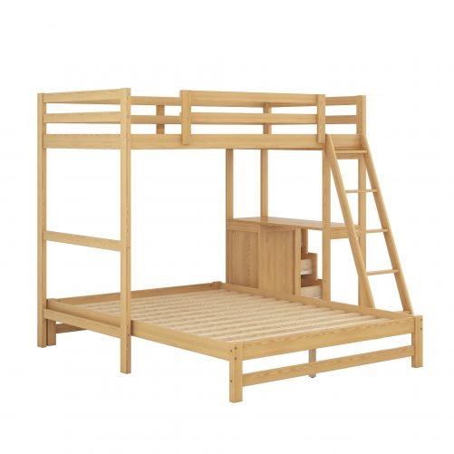 Twin over Full Bunk Bed with Ladder, Built-in Desk and Three Drawers