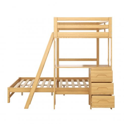 Twin over Full Bunk Bed with Built-in Desk and Three Drawers