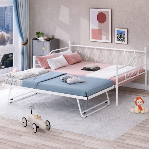 Metal Full Size Daybed with Twin Size Adjustable Trundle
