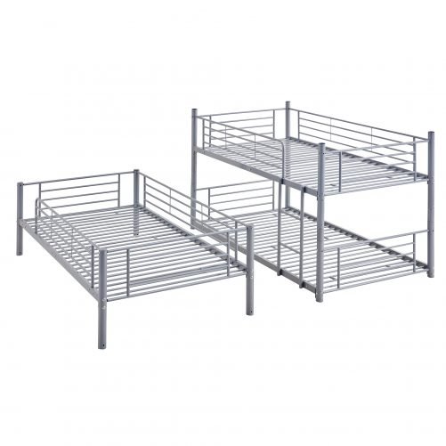Twin-Twin-Twin Triple Bunk Bed With Built-in Ladder, Divided Into Three Separate Beds