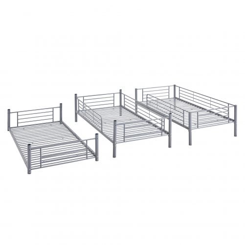 Twin over Twin over Twin Bunk Bed with Built-in Ladder, Divided into Three Separate Beds