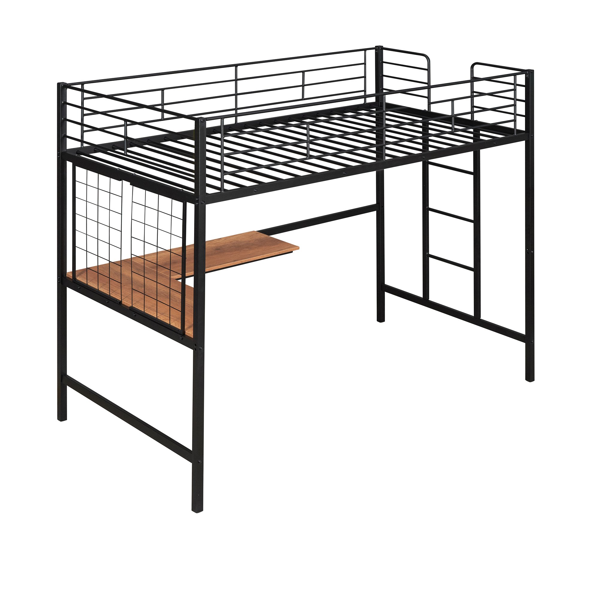 Black GreenForest Metal Loft Bed for Kids Twin Size Low Junior Bunk Bed Frame with Ladder and Shelf 