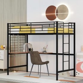 Metal Twin Loft Bed With Desk And Grid