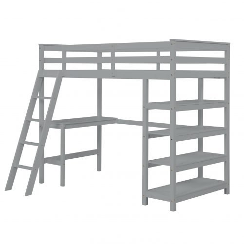 Twin Size Loft Bed With Desk, Ladder and Shelves