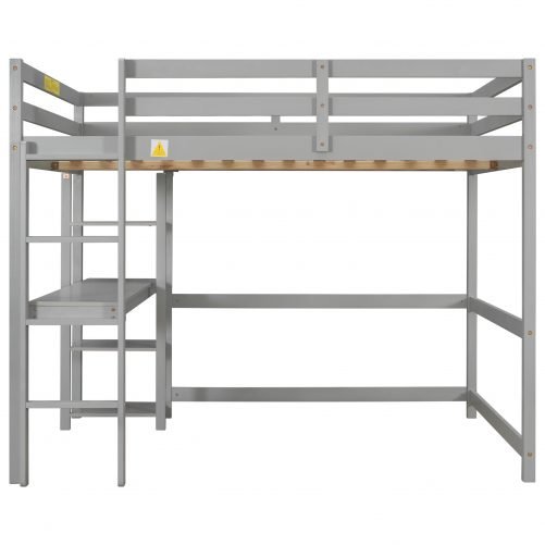 Full Size Loft Bed With Desk, Shelves and Guardrail