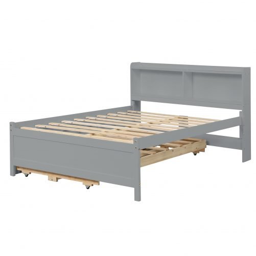 Full Platform Bed With Twin Trundle,  Bookcase and 6 Drawers