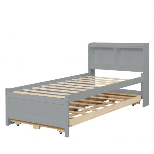 Twin Platform Bed With Twin Trundle,  Bookcase and 6 Drawers