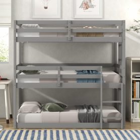 Triple Bunk Bed, Twin over Twin over Twin Low Bunk Bed with Ladder