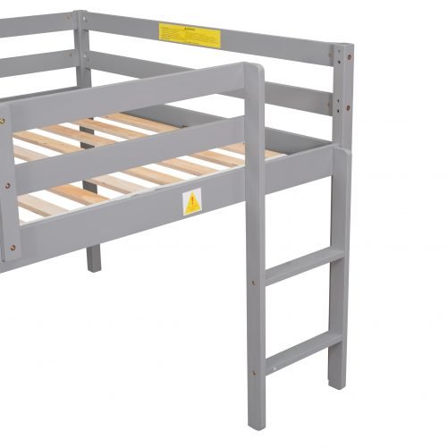 Full Size Loft Bed With Ladder and Guardrail