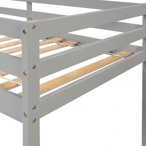 Twin Loft Bed With Staircase and Guardrail