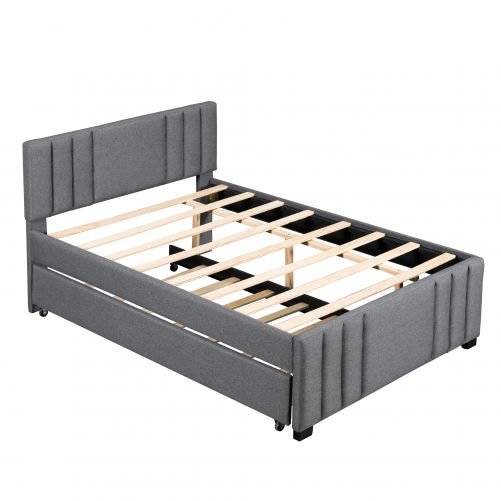Upholstered Full Size Platform Bed with Trundle