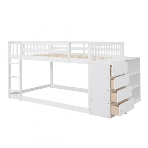 Full Over Full Bunk Bed With 4 Drawers And 3 Shelves