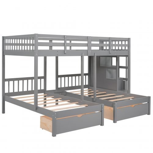 Full Over Twin & Twin Bunk Bed With Drawers And Guardrails