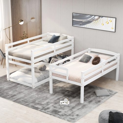 Separate Design Twin over Twin over Twin Bunk Bed with Storage Staircase