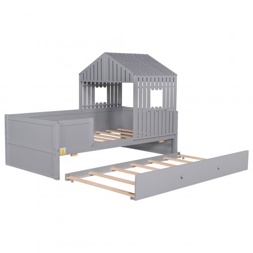 House Shape Twin Size Low Loft Bed with Trundle