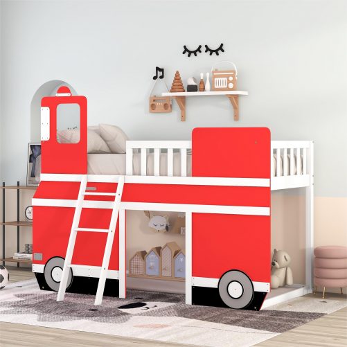 Bus Shaped Twin Size Loft Bed With Underbed Storage Space