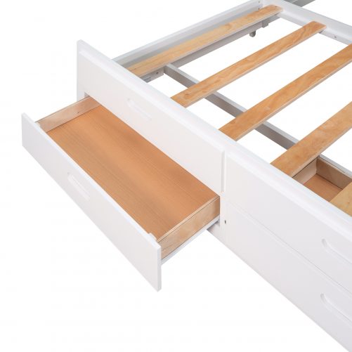 Queen Size Canopy Platform Bed With Twin Size Trundle And Three Storage Drawers