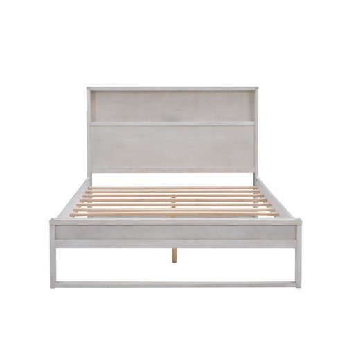 Full Size Headboard Storage Platform Bed with USB Charging Ports