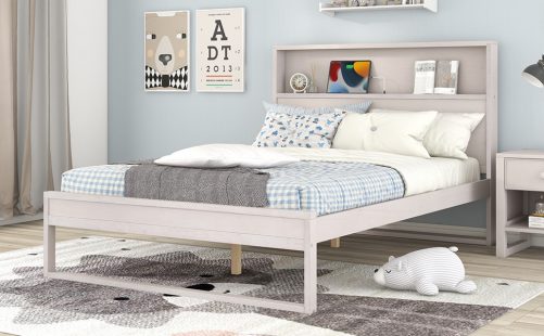 Full Size Headboard Storage Platform Bed with USB Charging Ports