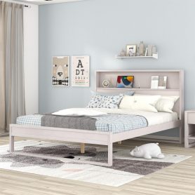 Queen Size Headboard Storage Platform Bed with USB Charging Ports