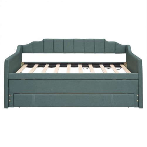 Twin Size Upholstered Daybed With Trundle And Three Drawers