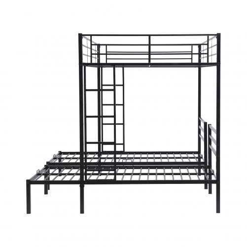 Full over Twin&Twin Size Bunk Bed with Built-in Shelf