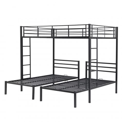 Full over Twin&Twin Size Bunk Bed with Built-in Shelf