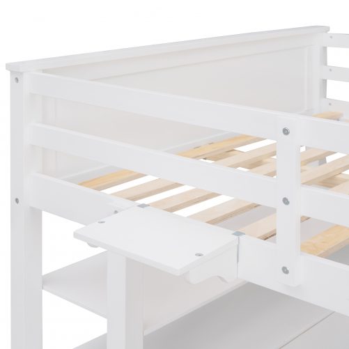 Wooden Full Size Loft Bed With Drawers, Desk and Shelves