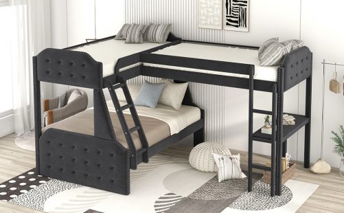 L-Shaped Twin over Full Bunk Bed and Twin Sie Loft Bed with Desk
